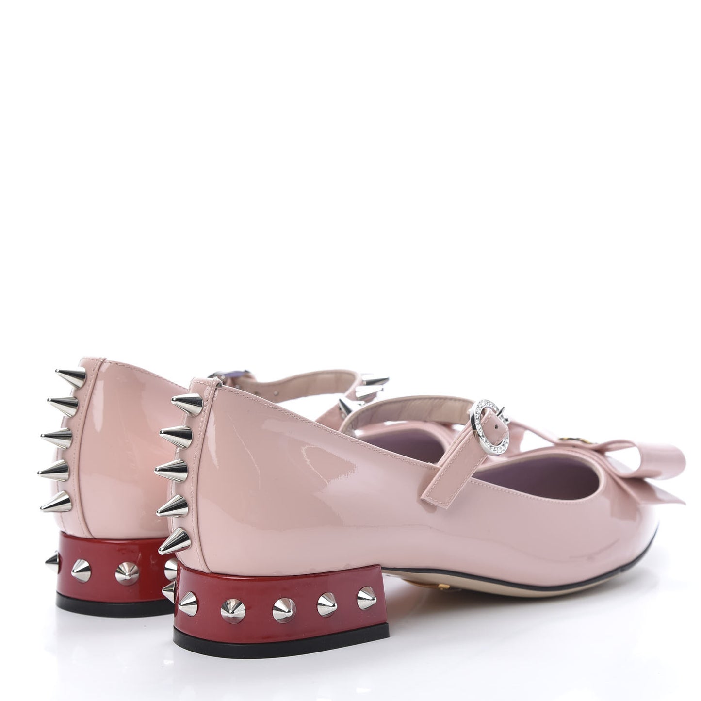 Patent Crystal GG Bow Sadie Spike Low Heel Ballerina Loafers 36 Perfect Pink