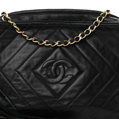 Chanel Lambskin Chevron Quilted Tassel Camera Case Black 7 of 11