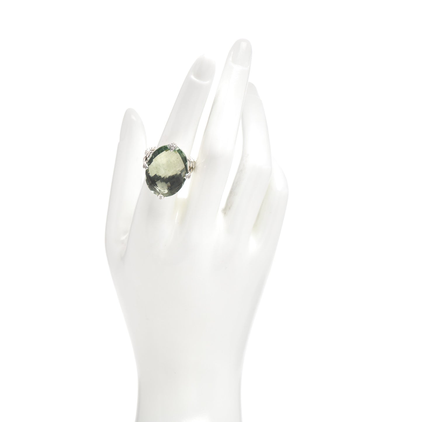 Sterling Silver Diamond Prasiolite 23mm Chatelaine Signature Oval Ring 56 7.5