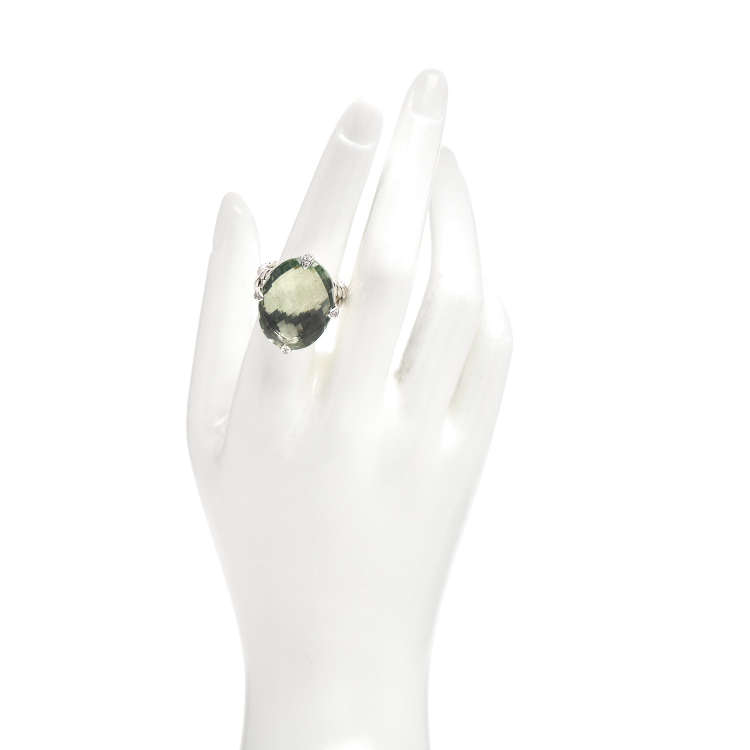 David Yurman Sterling Silver Diamond Prasiolite 23mm Chatelaine Signature Oval Ring 56 7.5 2 of 5