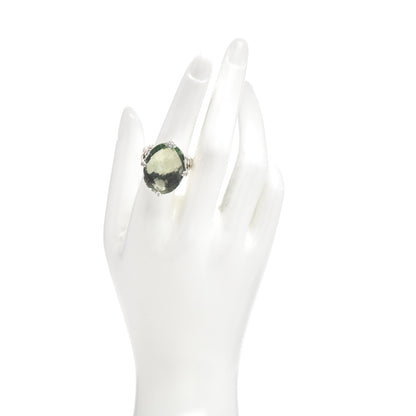 David Yurman Sterling Silver Diamond Prasiolite 23mm Chatelaine Signature Oval Ring 56 7.5 2 of 5