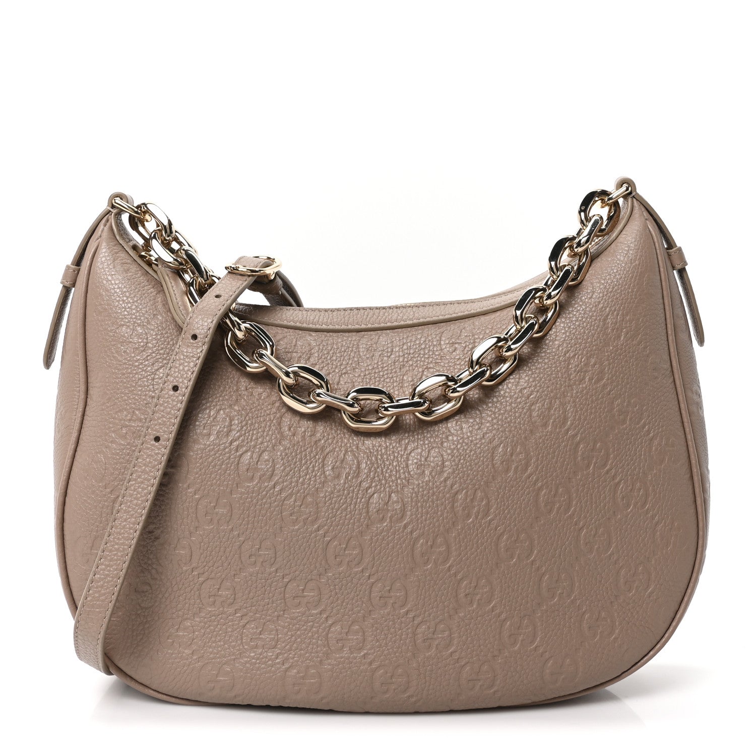 GUCCI バッグ Gucci GG Grainy Calfskin Emblem Large Half Moon Shoulder Bag Taupe