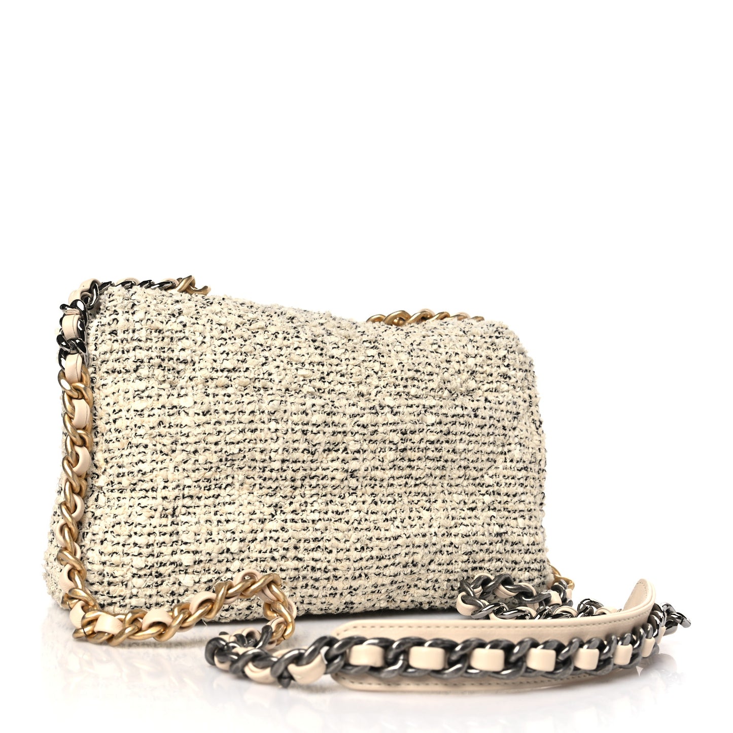 Tweed Quilted Medium Chanel 19 Flap Ecru Black