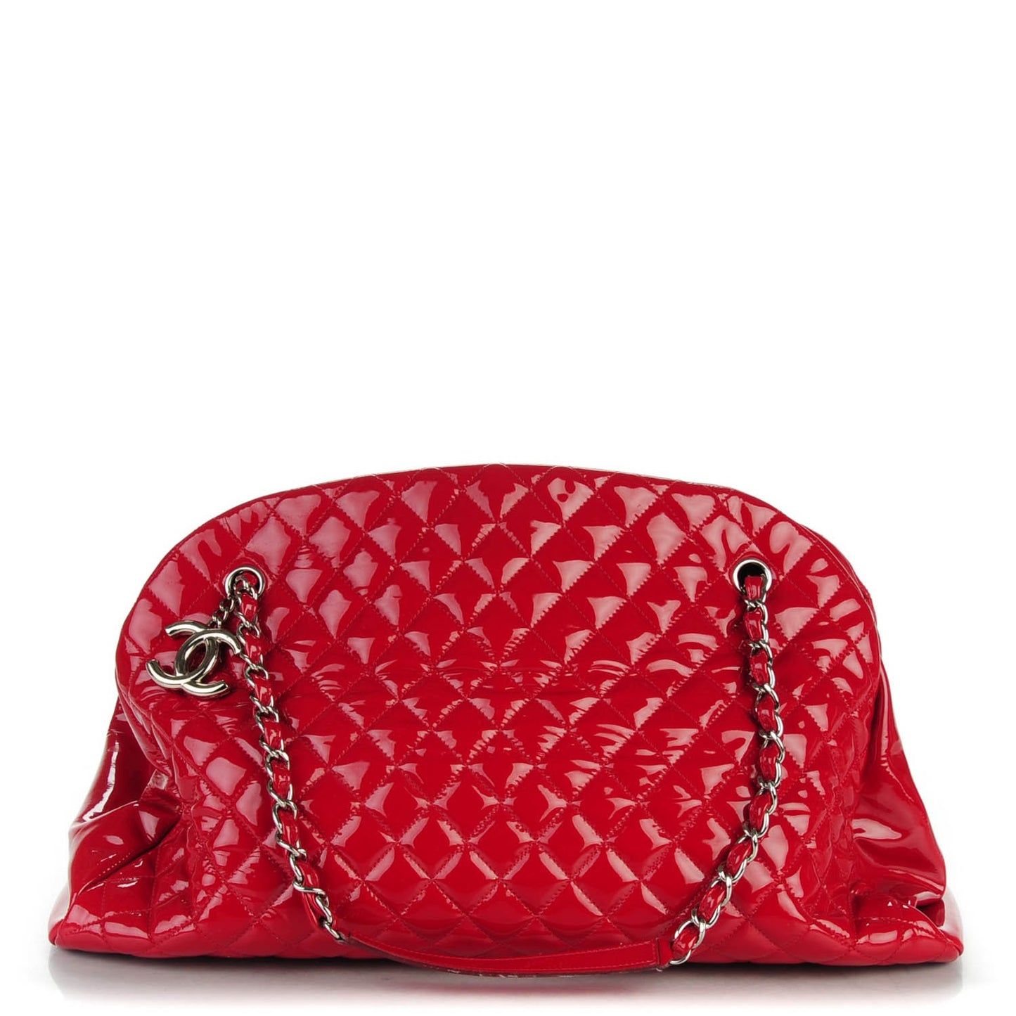 Patent Quilted Large Just Mademoiselle Bowling Bag Red