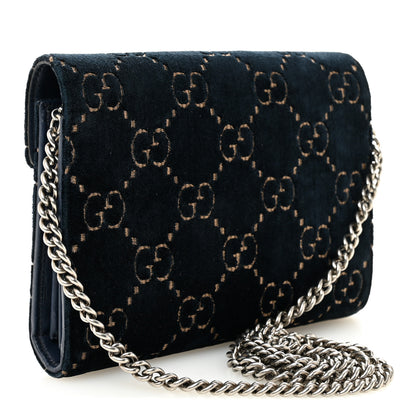 Gucci Velvet Crystal GG Monogram Mini Dionysus Chain Wallet Blue Beige Black 3 of 10