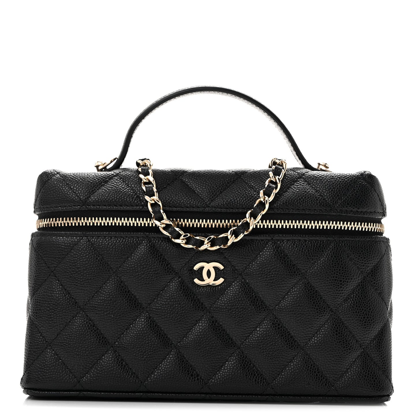 Caviar Quilted Top Handle Slim Vanity With Chain Black