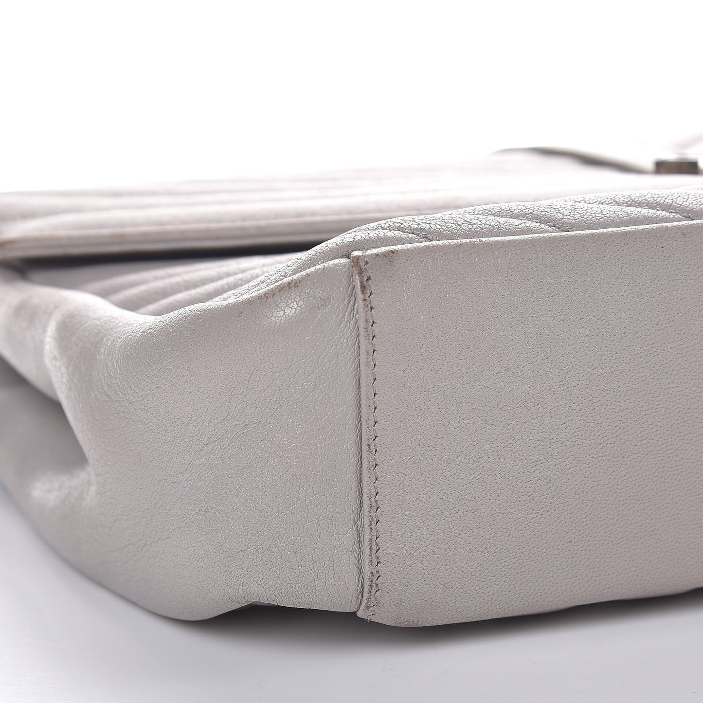 Sheepskin Matelasse Chevron Monogram Large College Satchel Light Grey