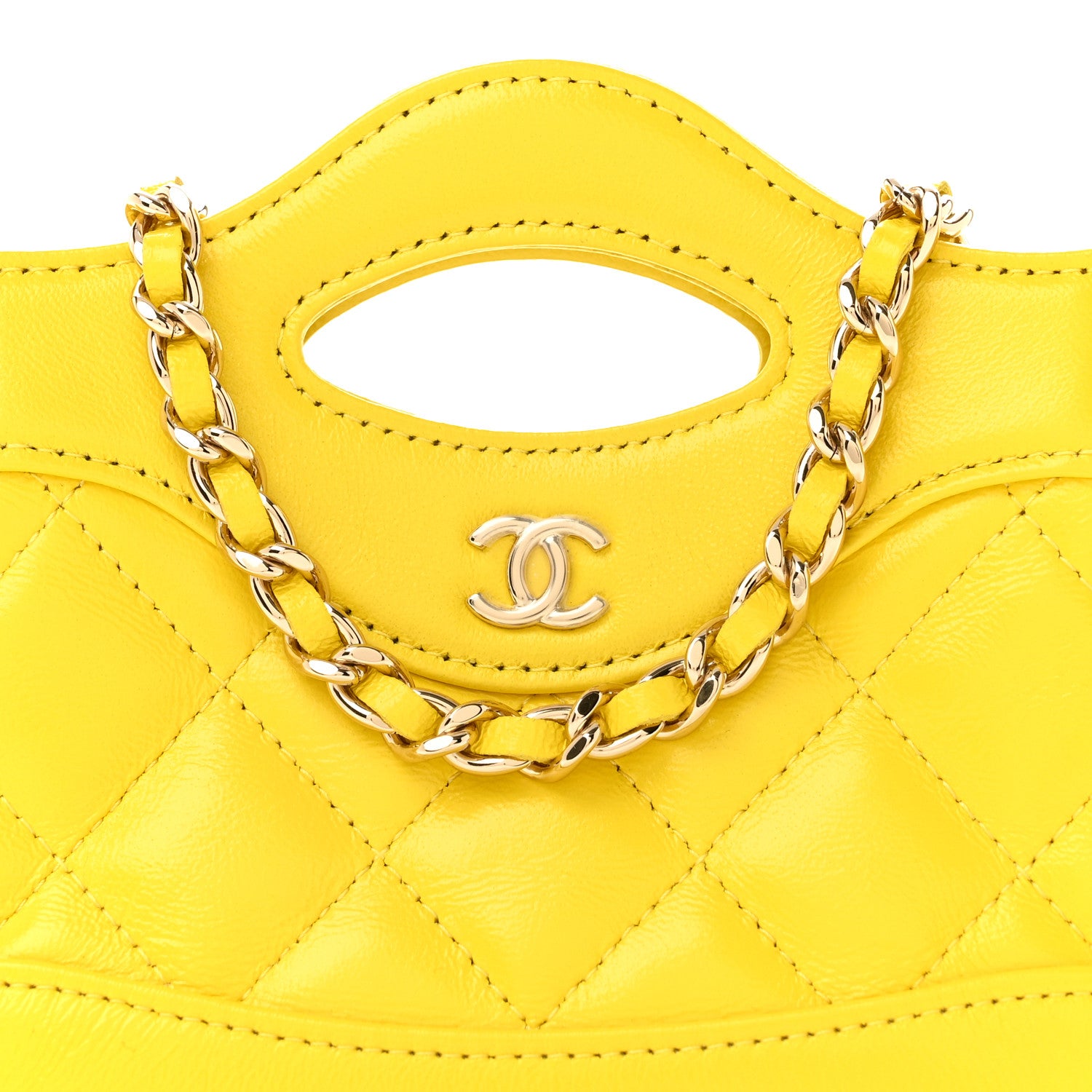 Chanel Shiny Lambskin Quilted Micro 31 Clutch With Chain Yellow 7 of 10