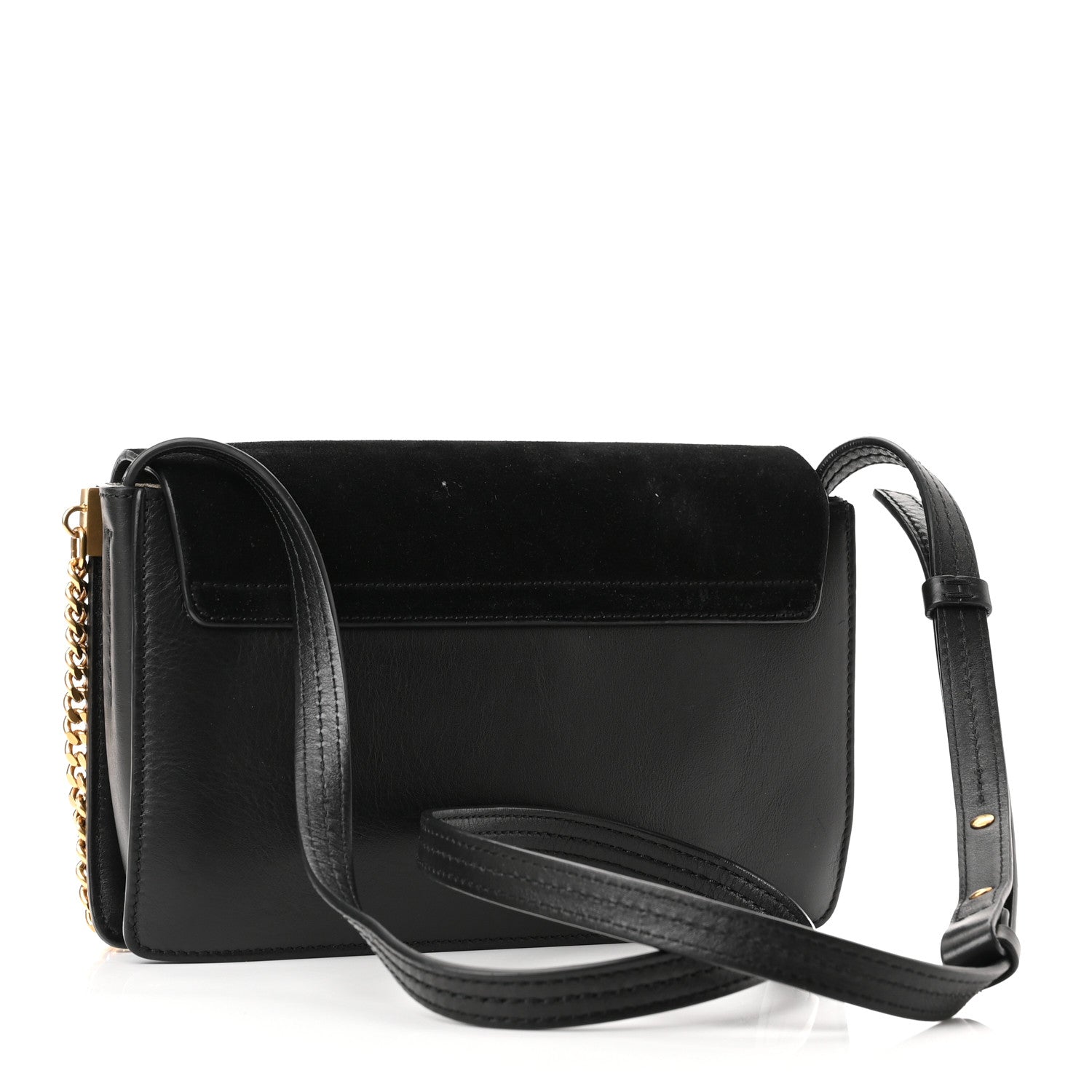 Chloe Suede Calfskin Studded Small Faye Shoulder Bag Black 3 of 9
