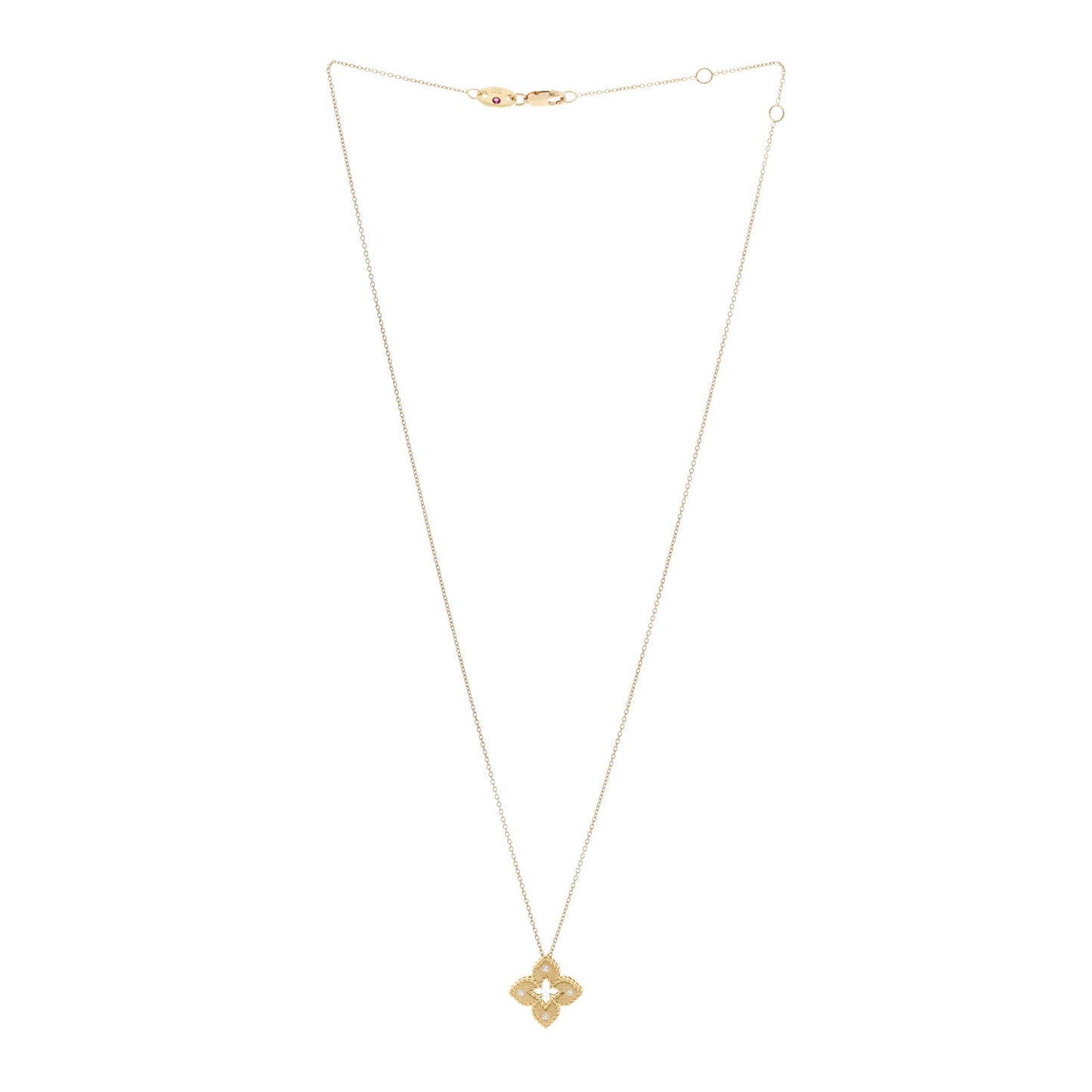 18K Yellow Gold Diamond Extra Small Petite Venetian Princess Flower Pendant Necklace