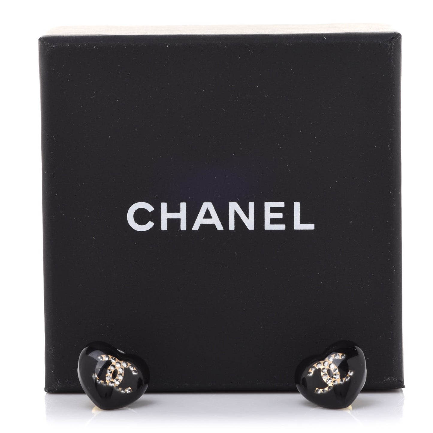 Resin Crystal CC Heart Earrings Black Gold