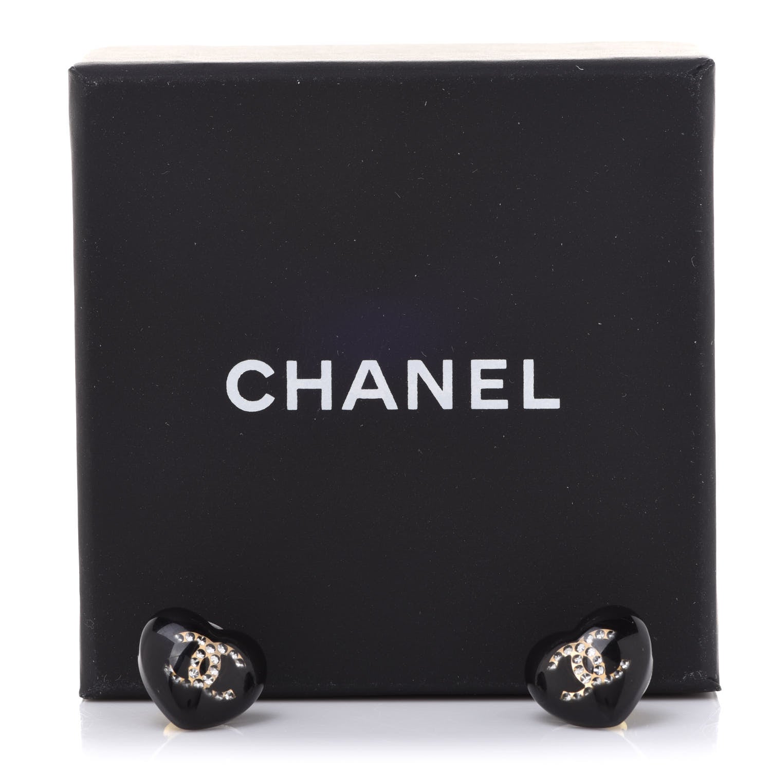 Chanel Resin Crystal CC Heart Earrings Black Gold 5 of 5
