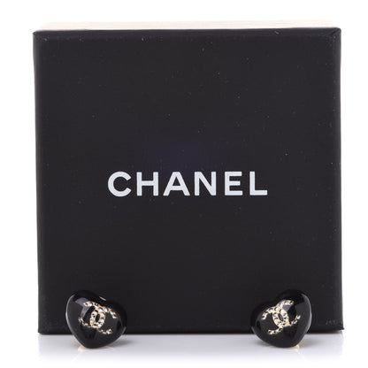 Chanel Resin Crystal CC Heart Earrings Black Gold 5 of 5