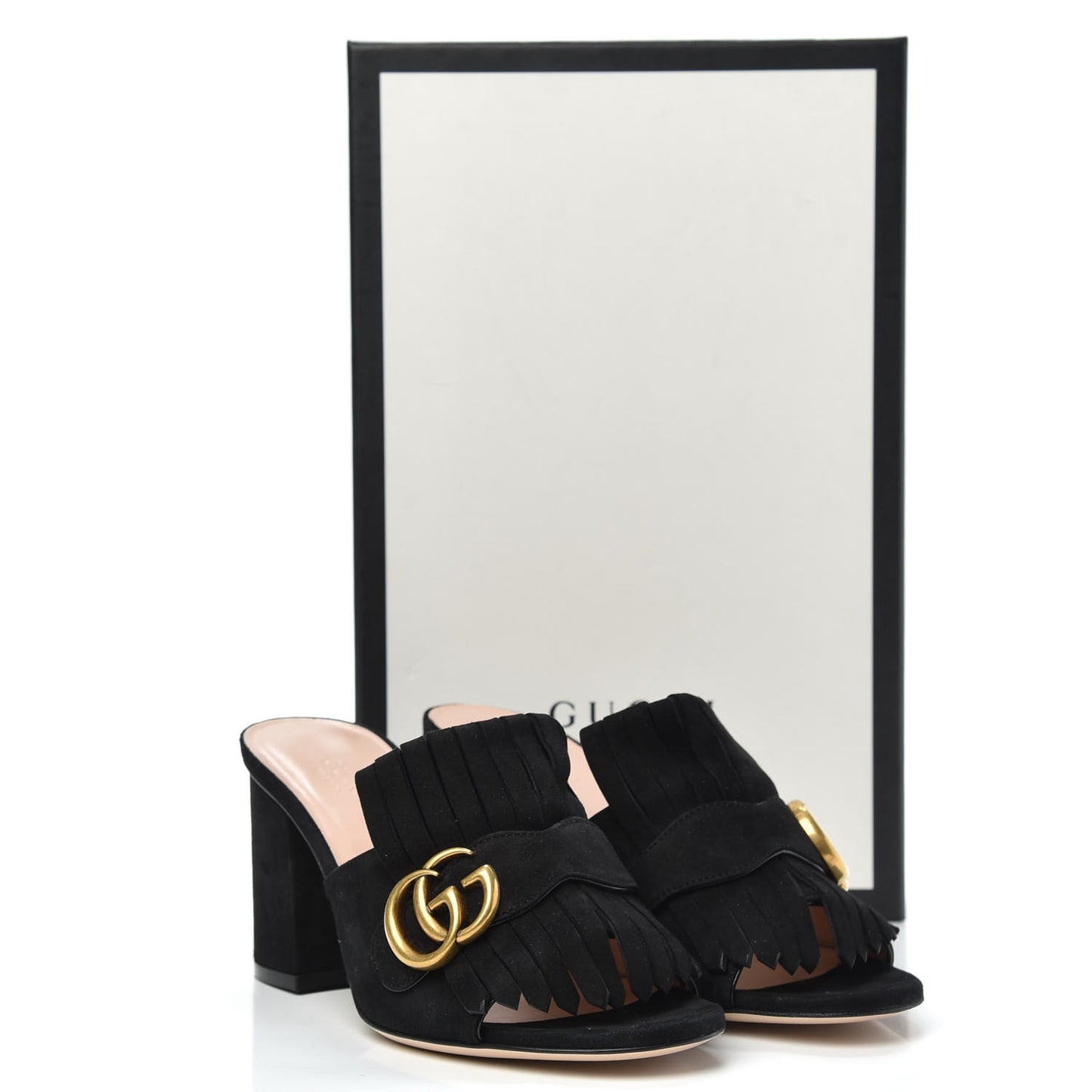Kid Scamosciato GG Marmont Fringe 75mm Slide Sandals 37 Black