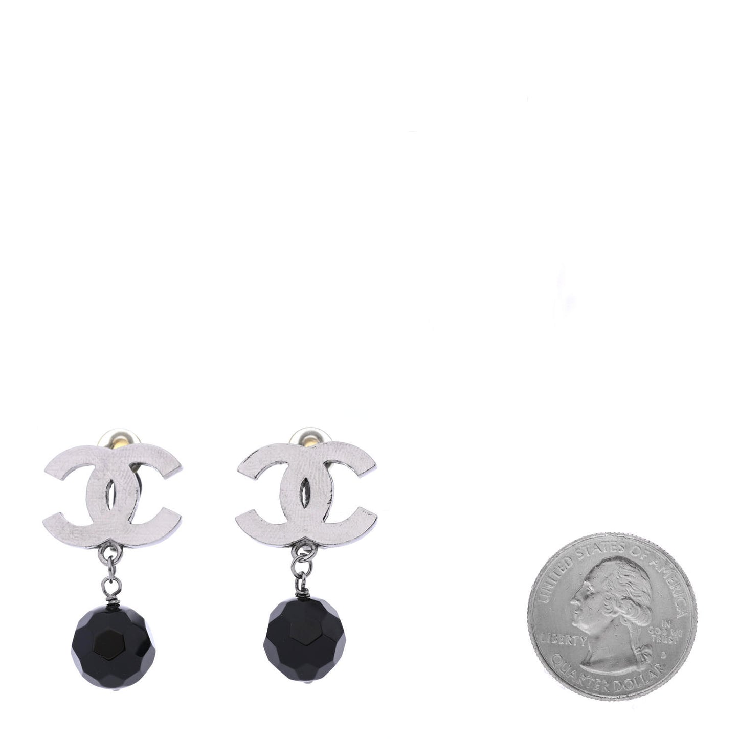 Ruthenium CC Bead Drop Clip On Earrings Black