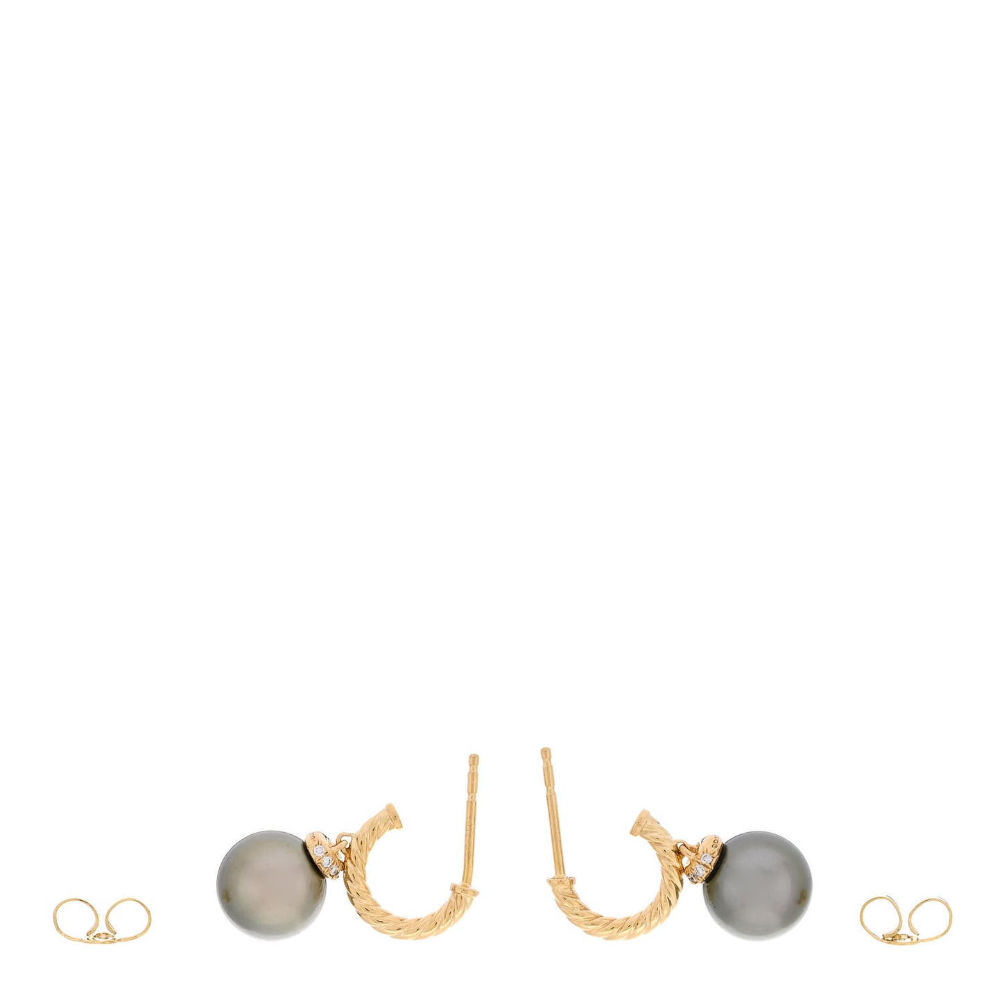 18K Yellow Gold Diamond Tahitian Pearl Solari Hoop Drop Earrings