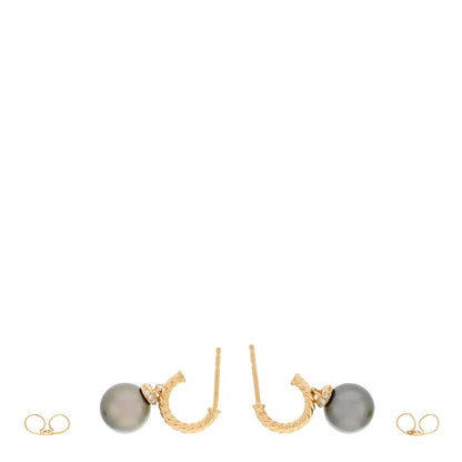 David Yurman 18K Yellow Gold Diamond Tahitian Pearl Solari Hoop Drop Earrings 3 of 5