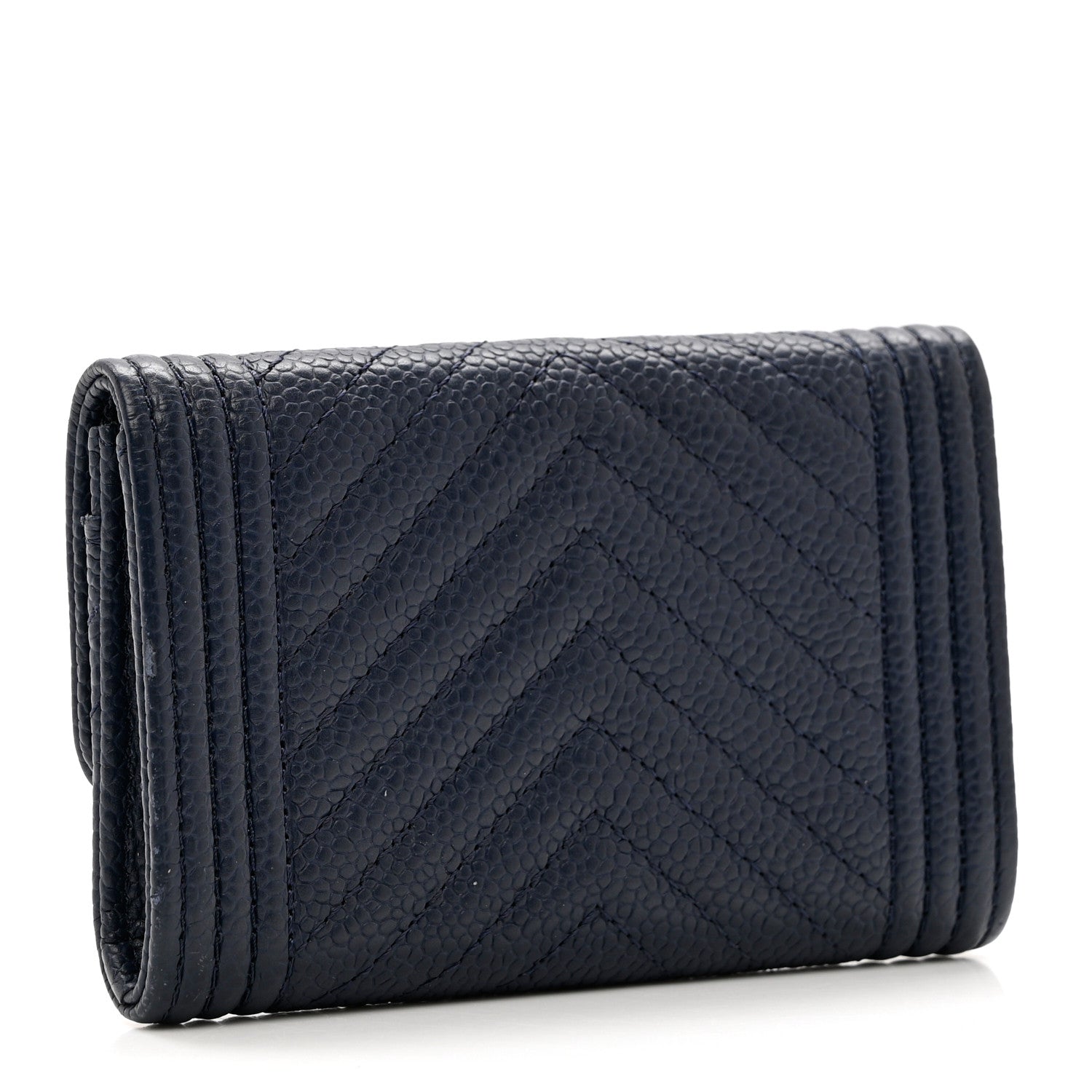 Chanel Caviar Chevron Quilted Boy Card Holder Wallet Navy Blue 3 of 8
