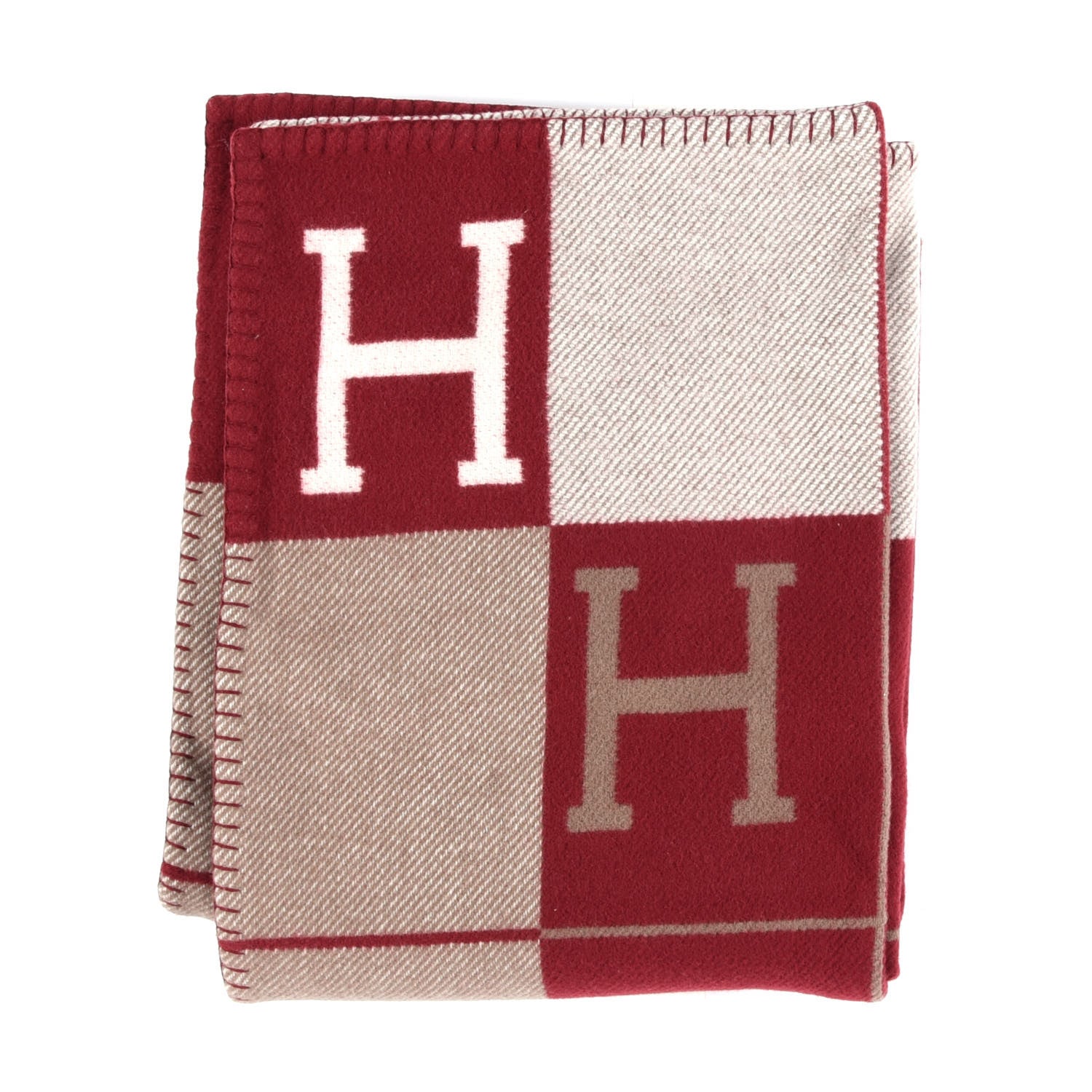 Hermes Wool Cashmere Avalon III Blanket Ecru Rouge H 1 of 3