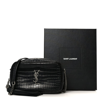 Saint Laurent Calfskin Crocodile Embossed Monogram Mini Lou Camera Bag Black 11 of 11
