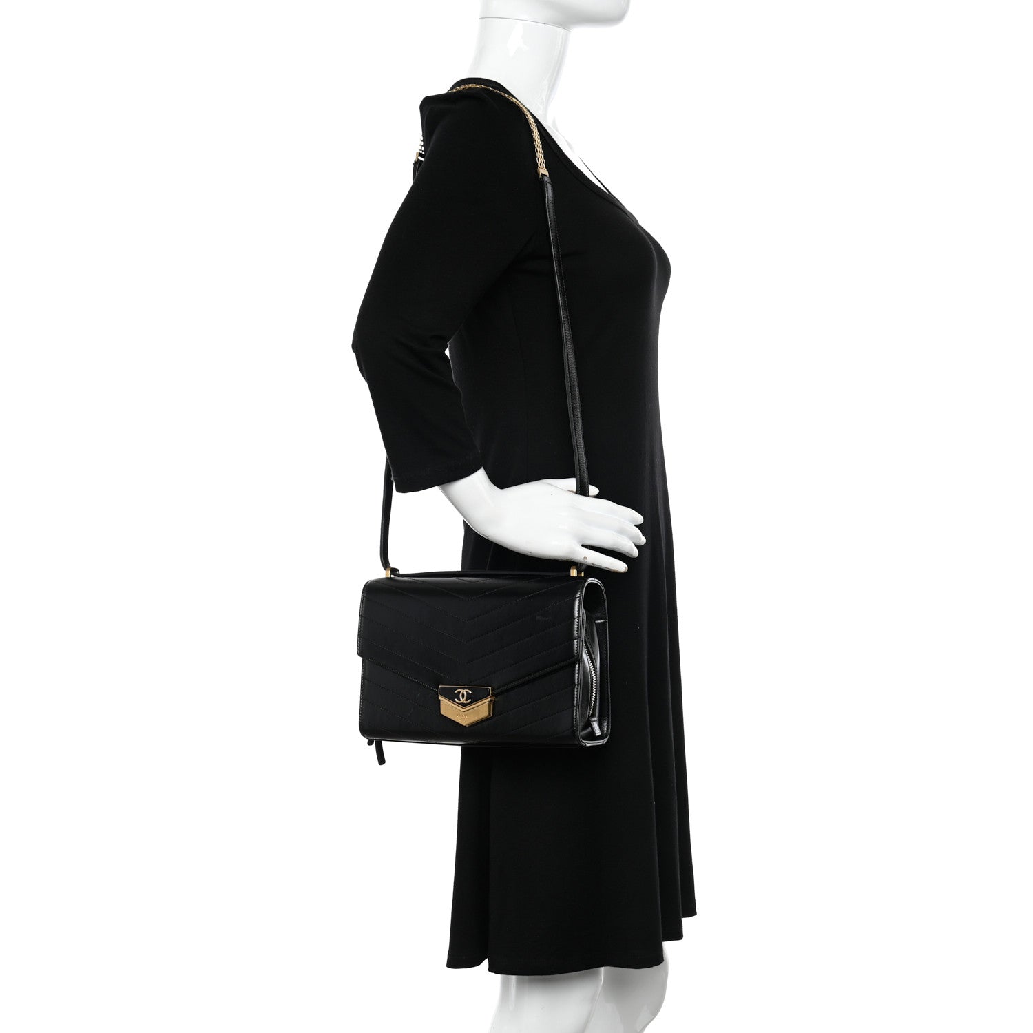 Chanel Calfskin Chevron Quilted Medal Flap Black 2 of 10