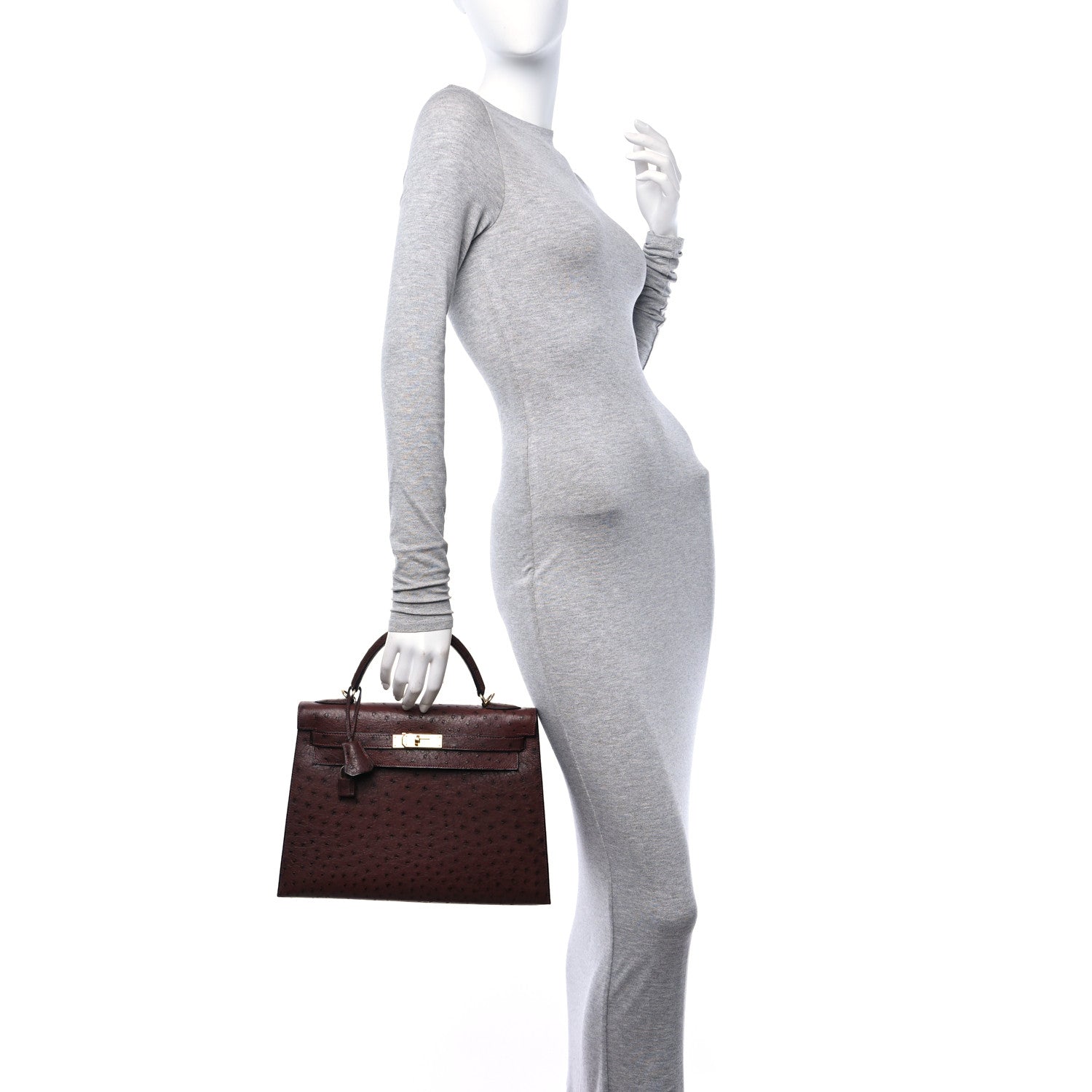 Hermes Ostrich Kelly Sellier 32 Marrone Fonce 2 of 15