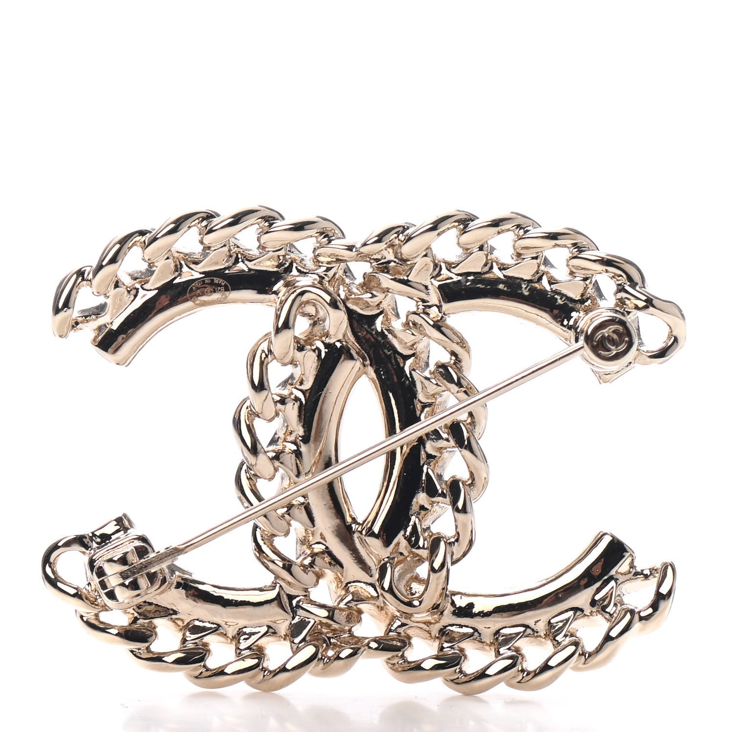 Crystal Chain CC Brooch Gold
