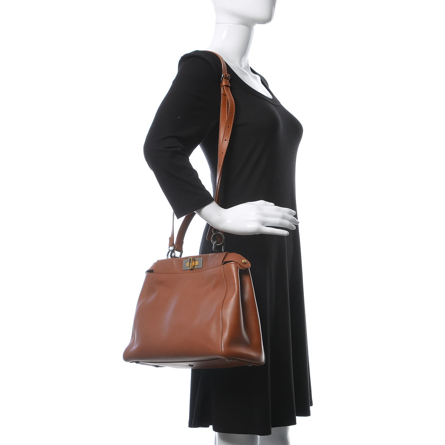 Fendi Vitello Suede Medium Peekaboo Iconic Satchel Cuoio Rame Moro 2 of 17