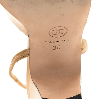 Chanel Lambskin Grosgrain Cap Toe CC Slingback Pumps 36 Beige Black 7 of 9
