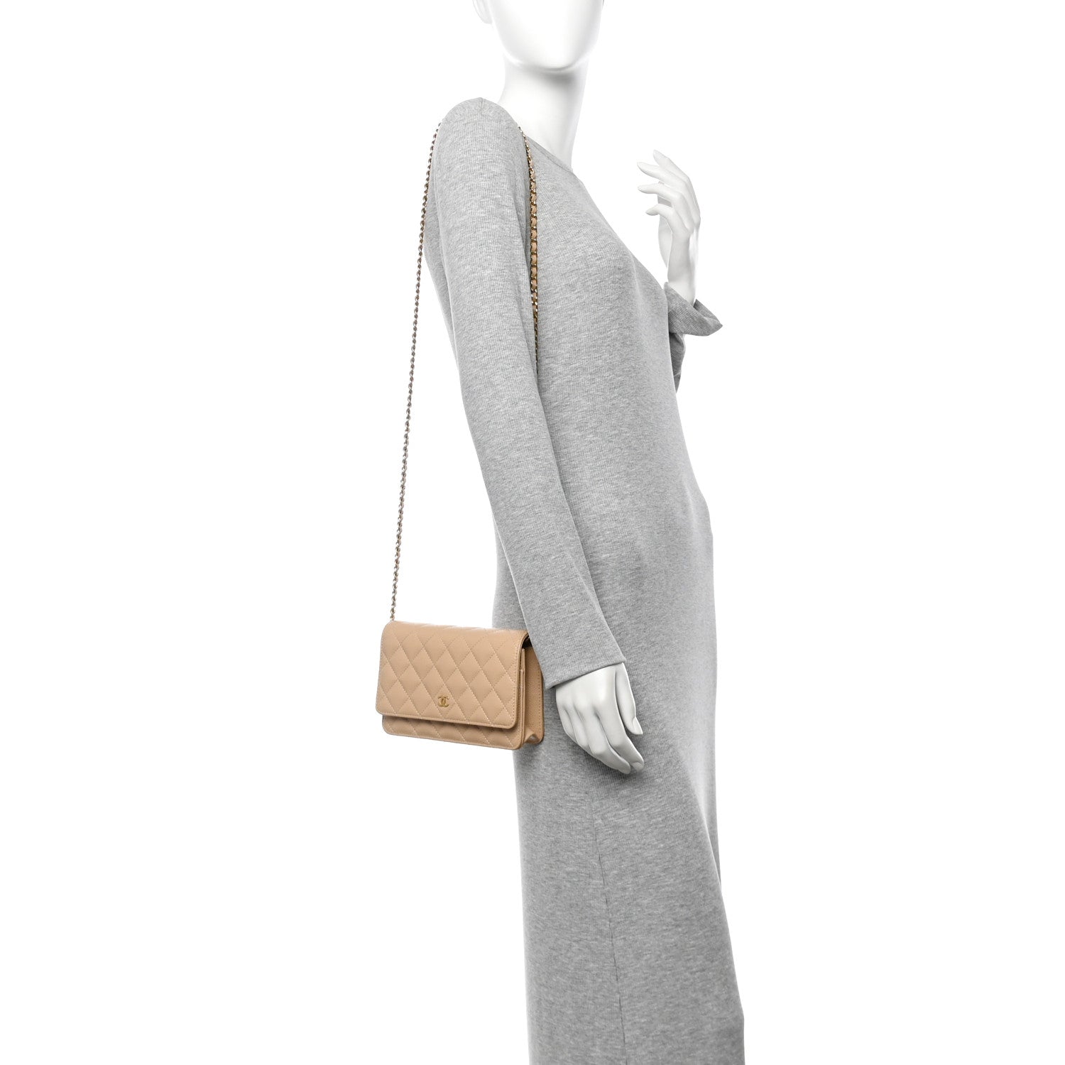 Chanel Caviar Quilted Wallet on Chain WOC Beige 2 of 11