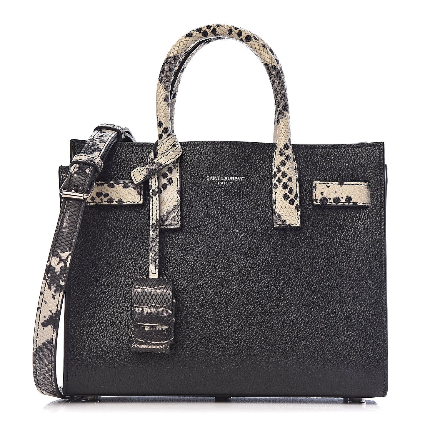 Grained Calfskin Python Embossed Nano Sac De Jour Black