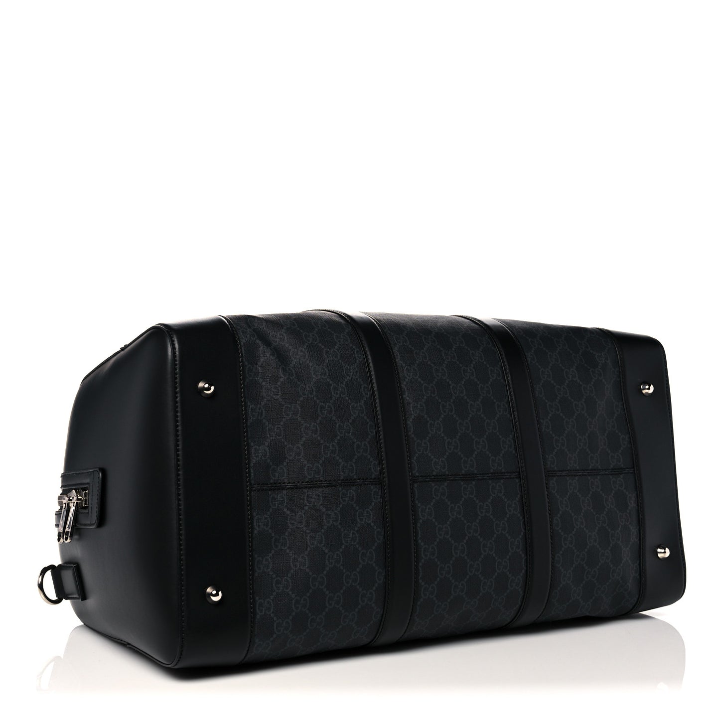 Soft GG Supreme Monogram Appia Calfskin Web Large Carry On Duffle Bag Black Grey