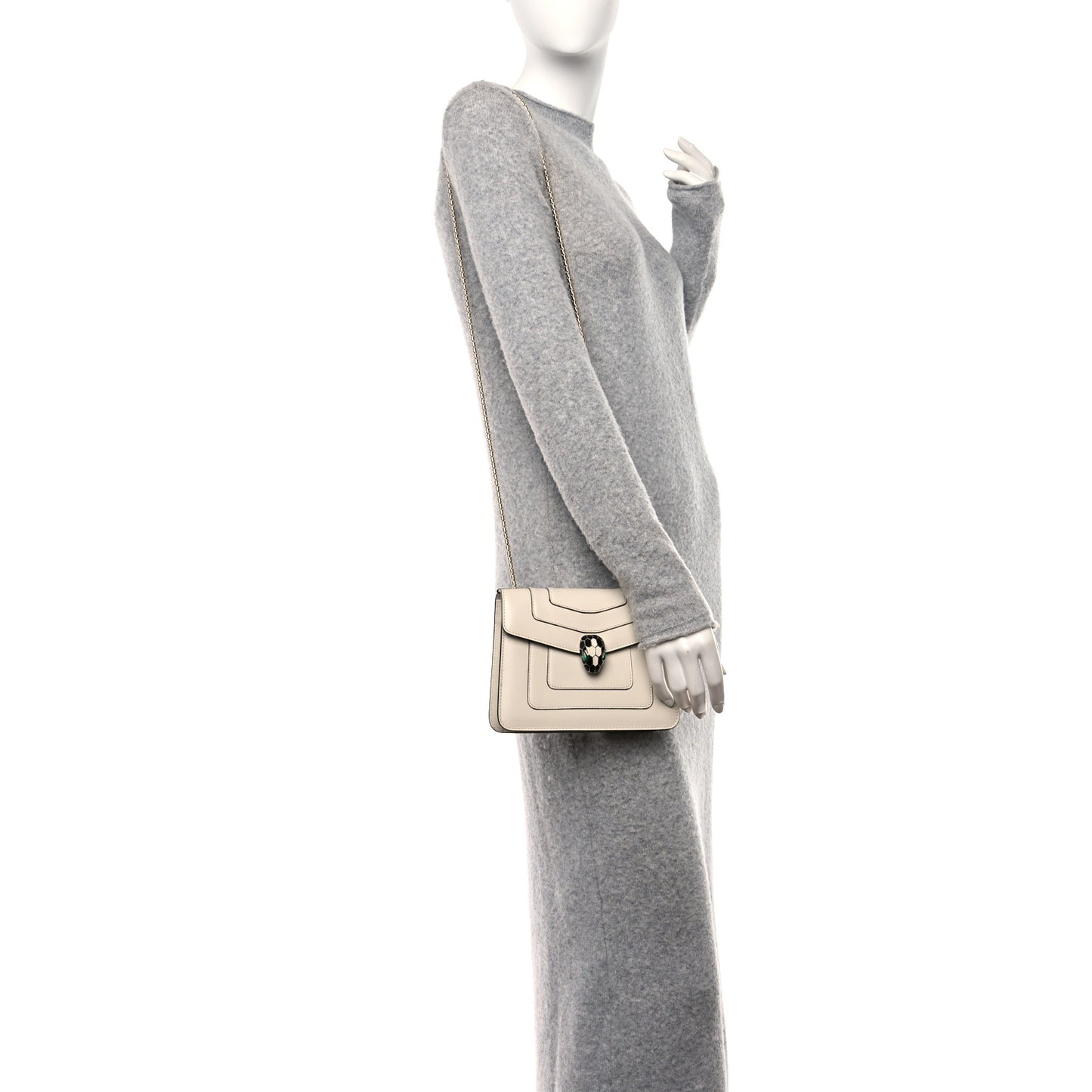 Calfskin Small Serpenti Forever Snake Strap Crossbody Bag White Agate