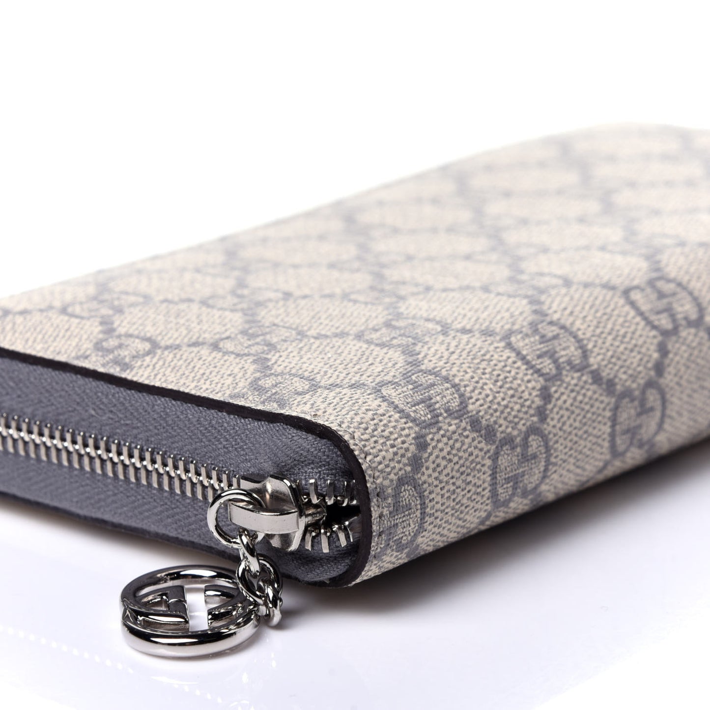 GG Supreme Monogram GG Pierce Zip Around Wallet Ecru Grigio