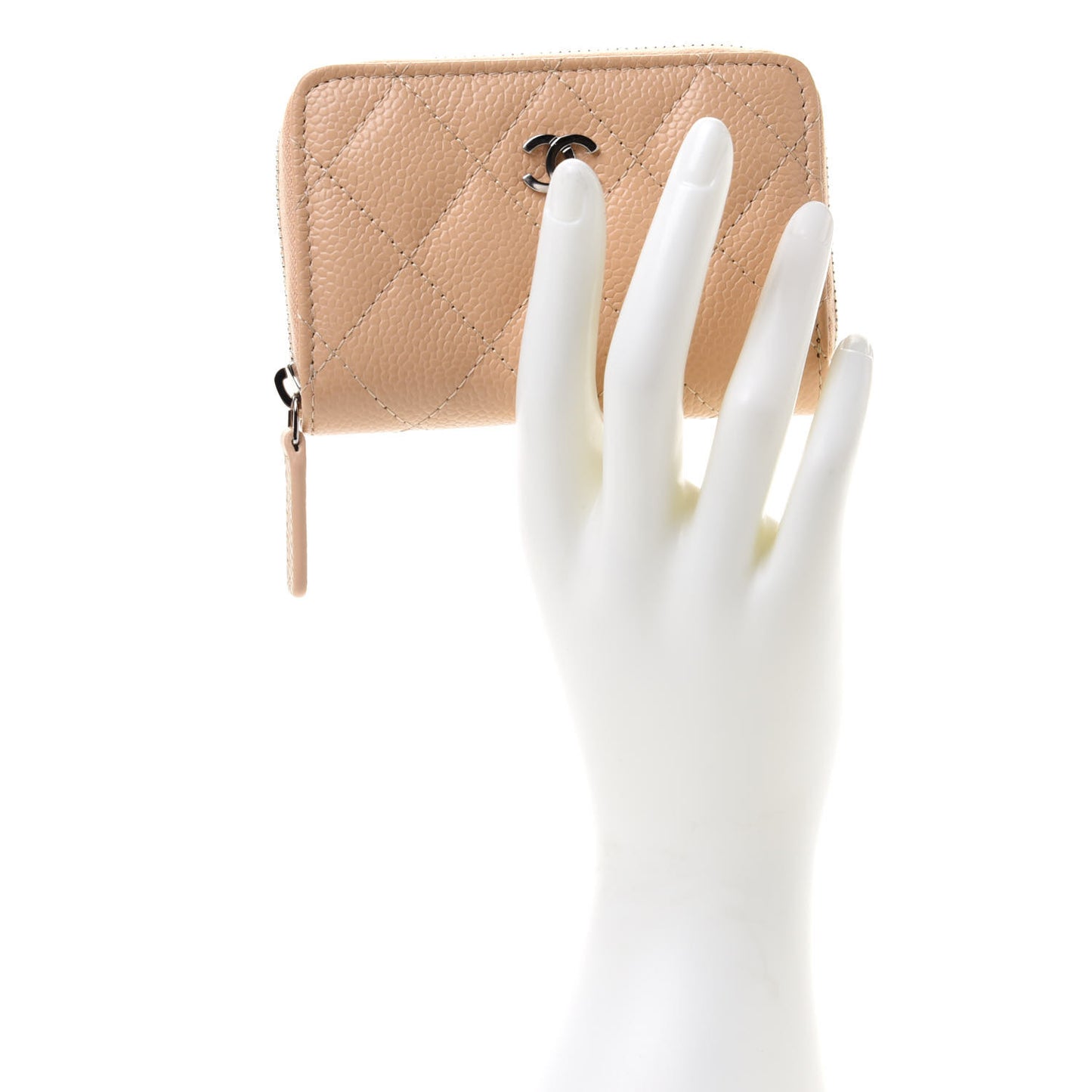 Caviar Quilted Zip Around Coin Purse Beige