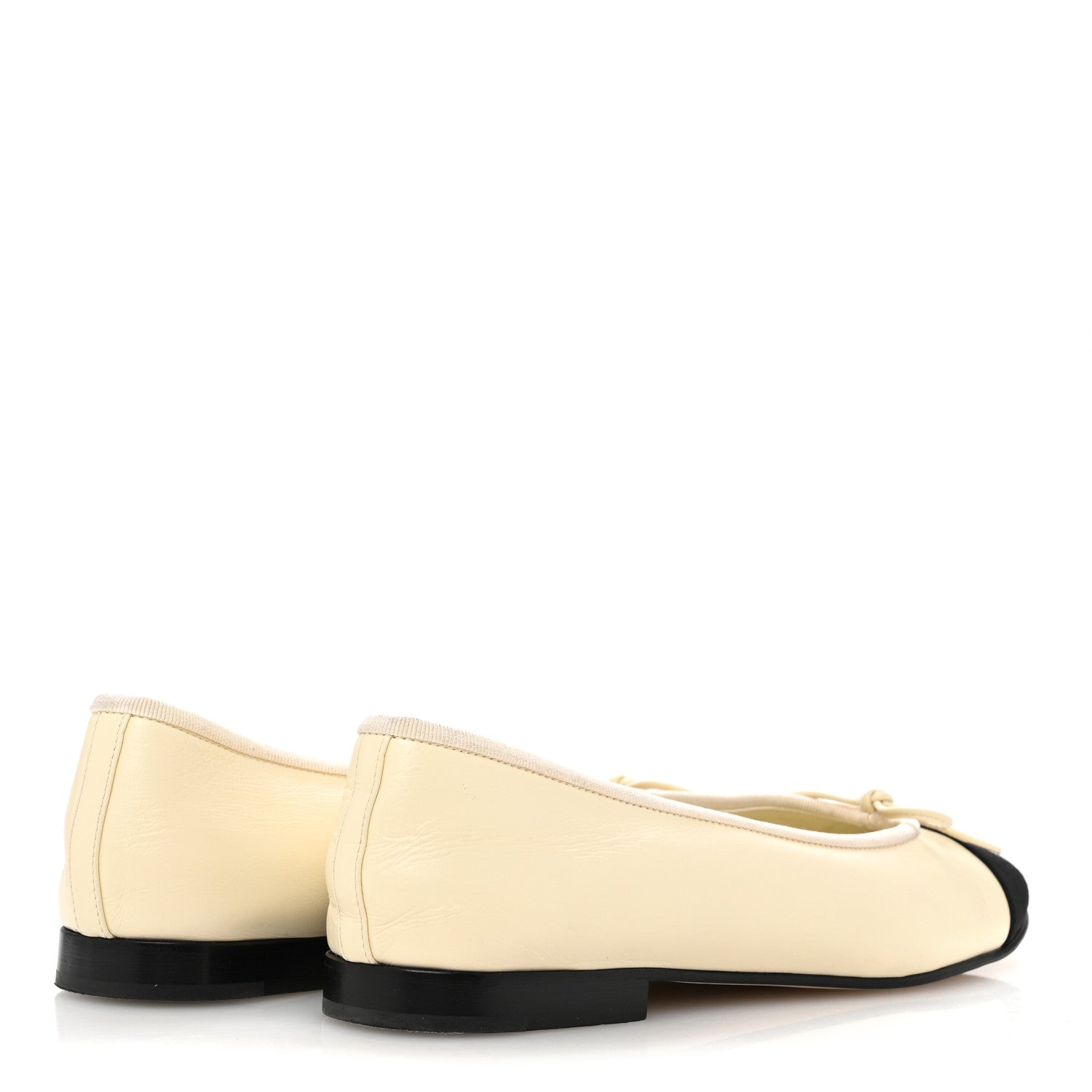 Chanel Calfskin Grosgrain Cap Toe CC Ballerina Flats 39.5 Ivory Black 5 of 11