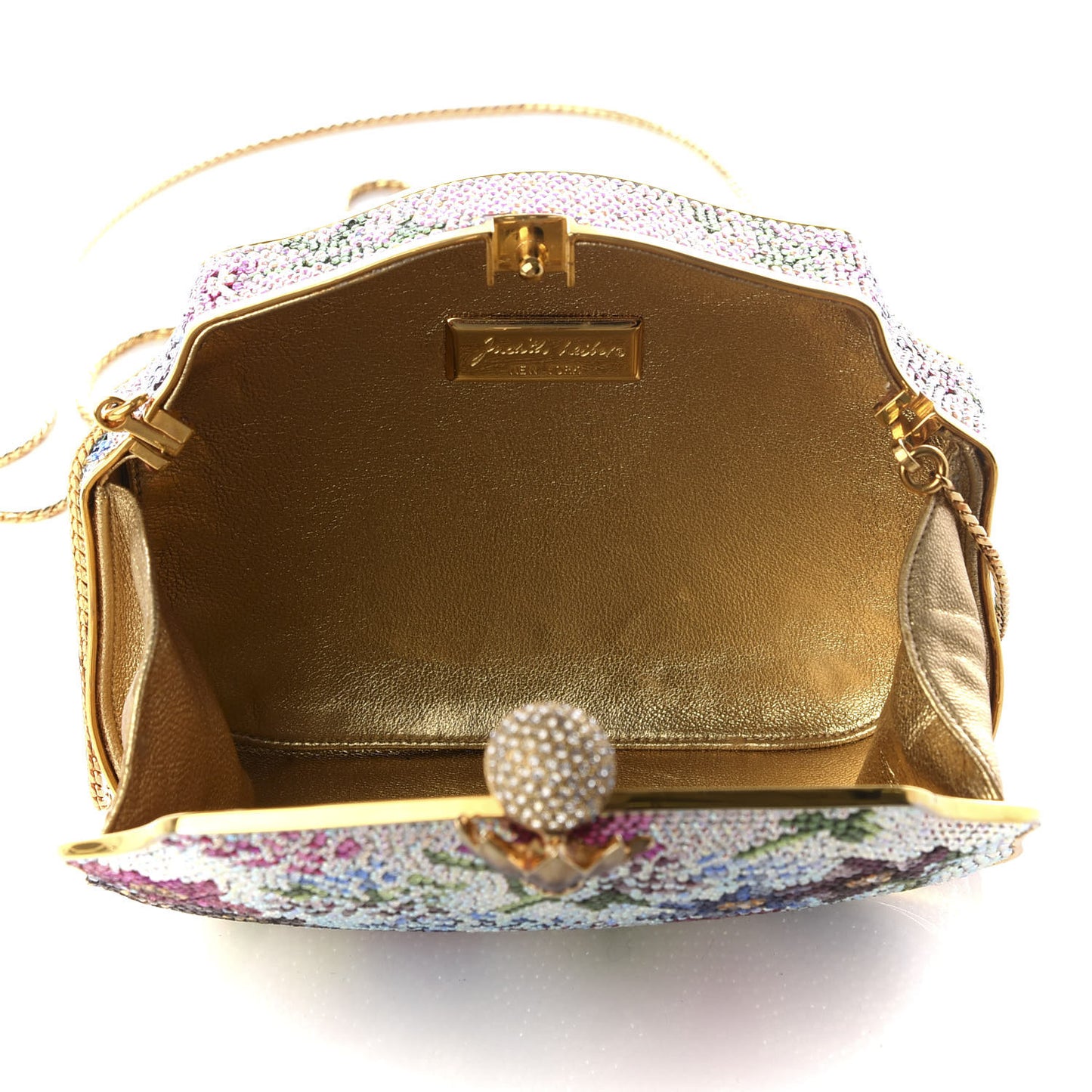 Swarovski Crystal Flower Minaudiere Clutch Gold