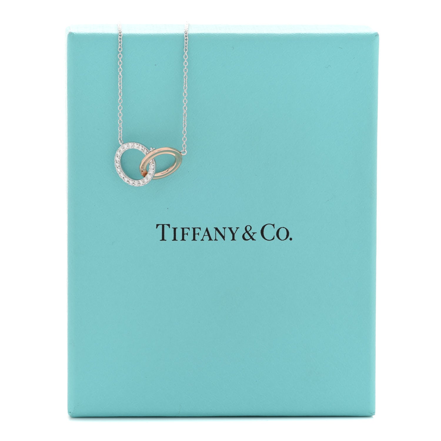 Tiffany 18K White Rose Gold Diamond Double Interlocking Circles Pendant Necklace 6 of 6