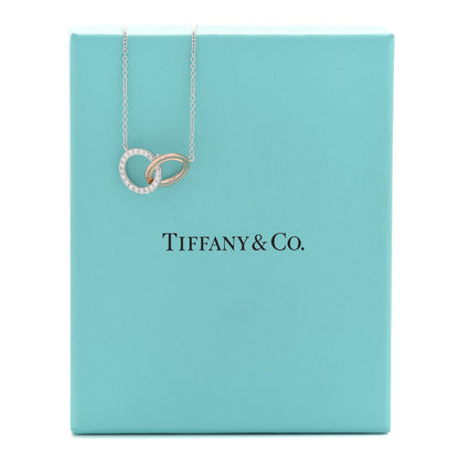 Tiffany 18K White Rose Gold Diamond Double Interlocking Circles Pendant Necklace 6 of 6