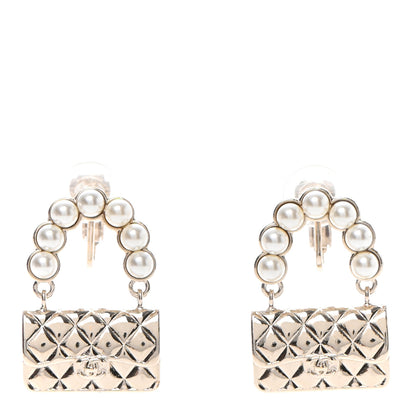 Chanel Pearl Quilted CC Clip On Flap Bag Earrings Gold 1 of 4