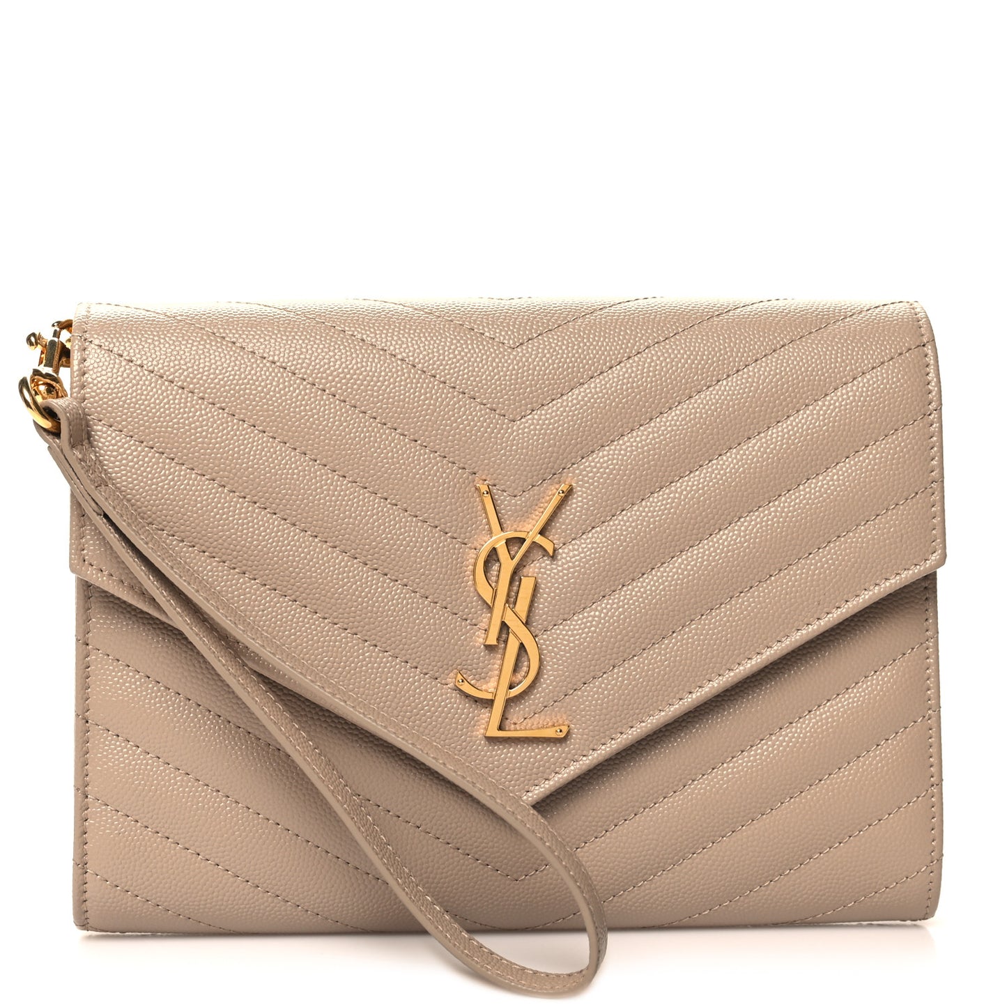 Grain De Poudre Matelasse Chevron Monogram Envelope Clutch Dark Beige