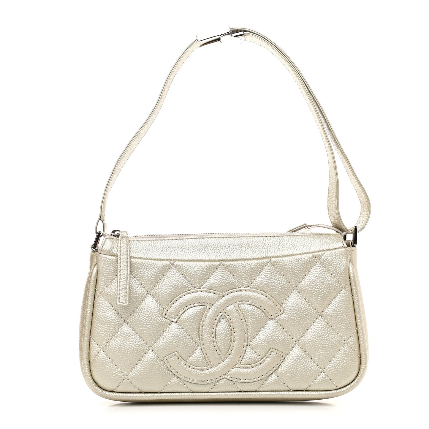 Metallic Caviar Quilted Timeless CC Shoulder Bag Gold
