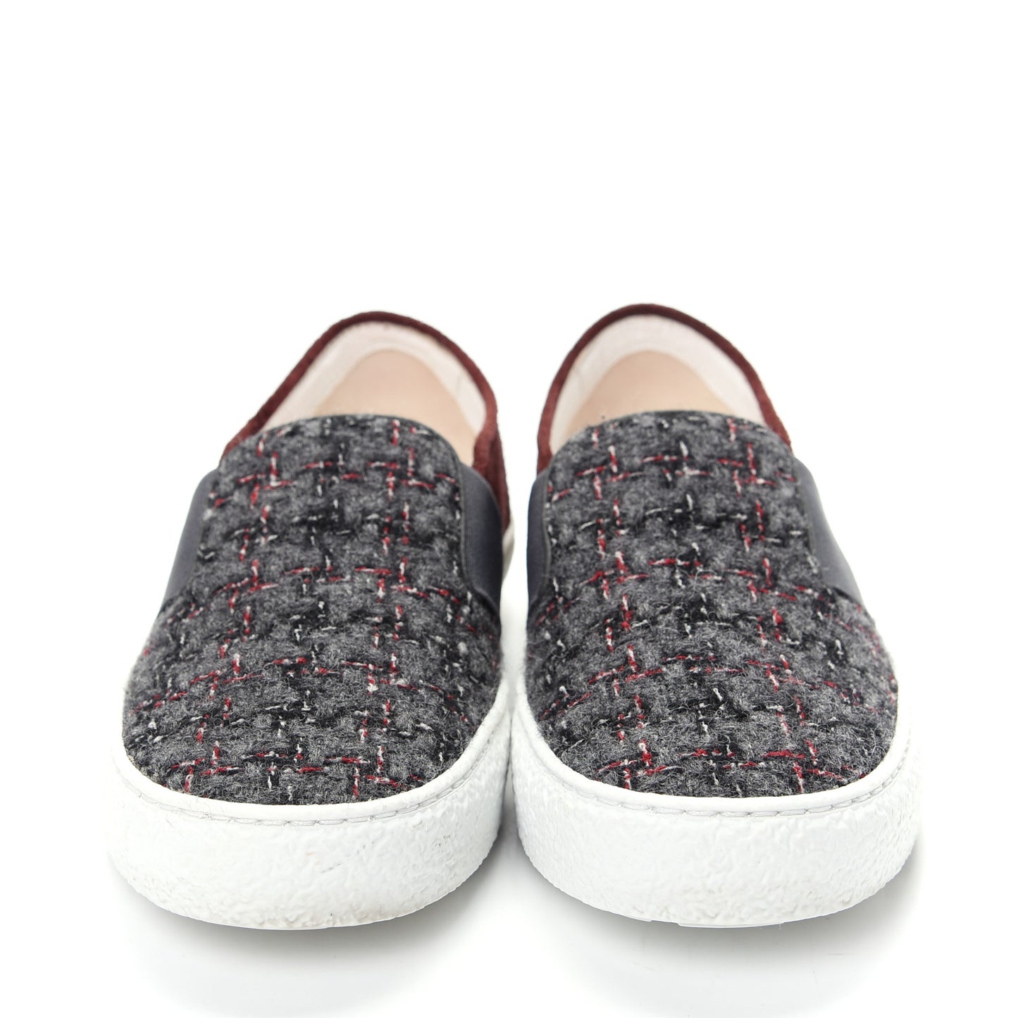 Suede Calfskin Tweed Sneakers 36 Burgundy Grey Red
