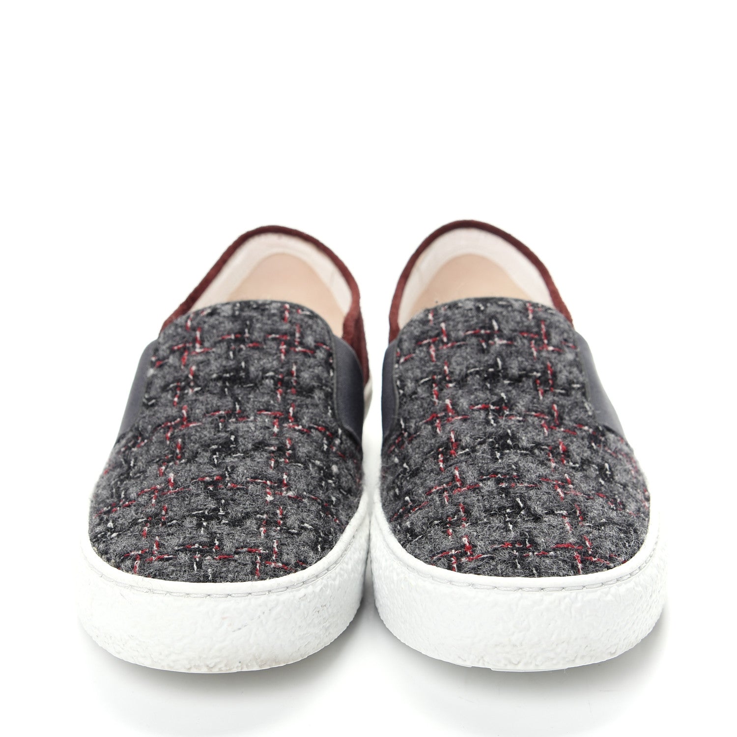 Chanel Suede Calfskin Tweed Sneakers 36 Burgundy Grey Red 2 of 11