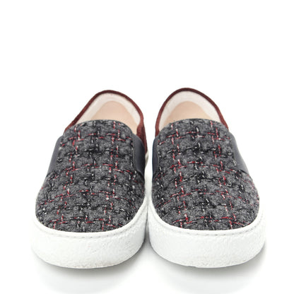 Chanel Suede Calfskin Tweed Sneakers 36 Burgundy Grey Red 2 of 11