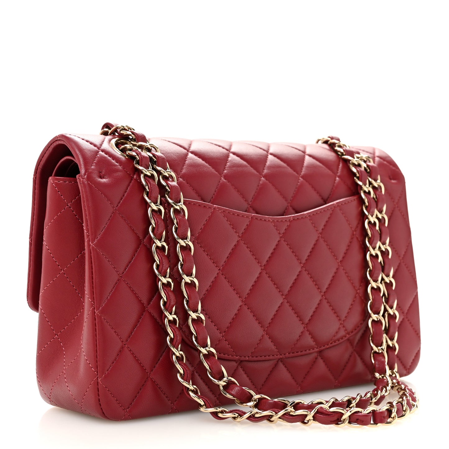 Lambskin Quilted Medium Double Flap  Burgundy