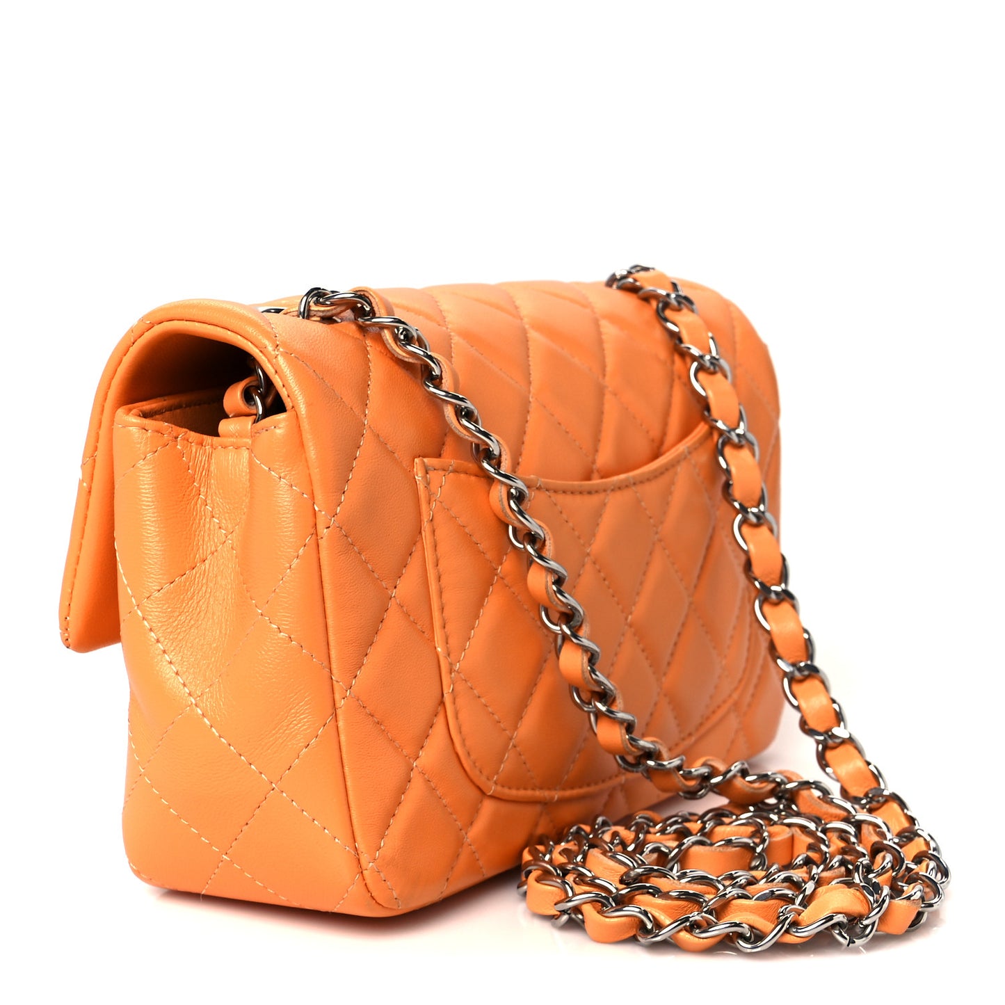 Lambskin Quilted Mini Rectangular Flap Orange
