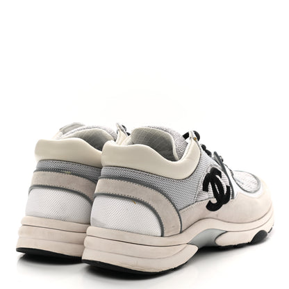 Chanel Nylon Calfskin Suede Womens CC Sneakers 39.5 Grey Beige 4 of 14