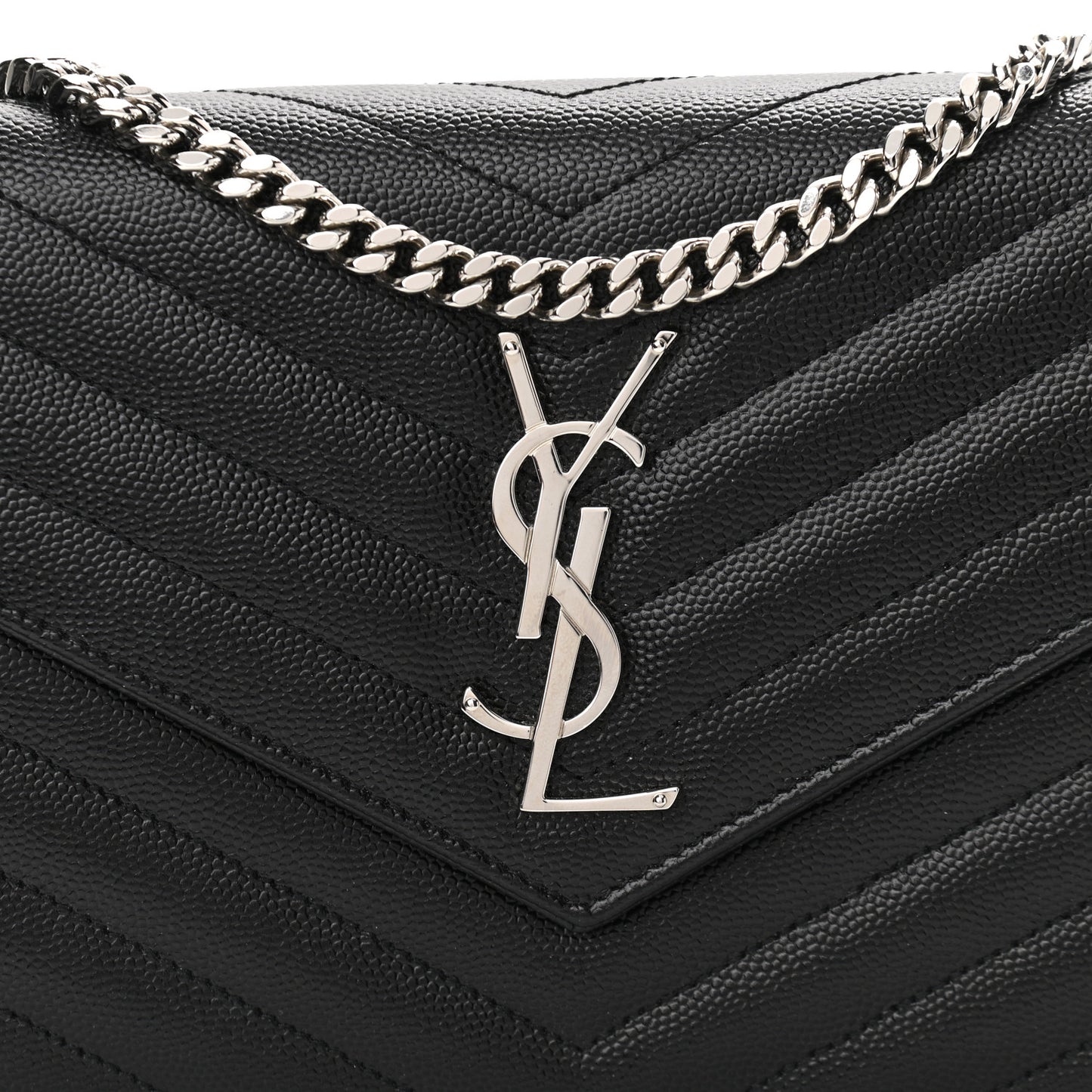 Grain De Poudre Matelasse Chevron Monogram Chain Wallet Black