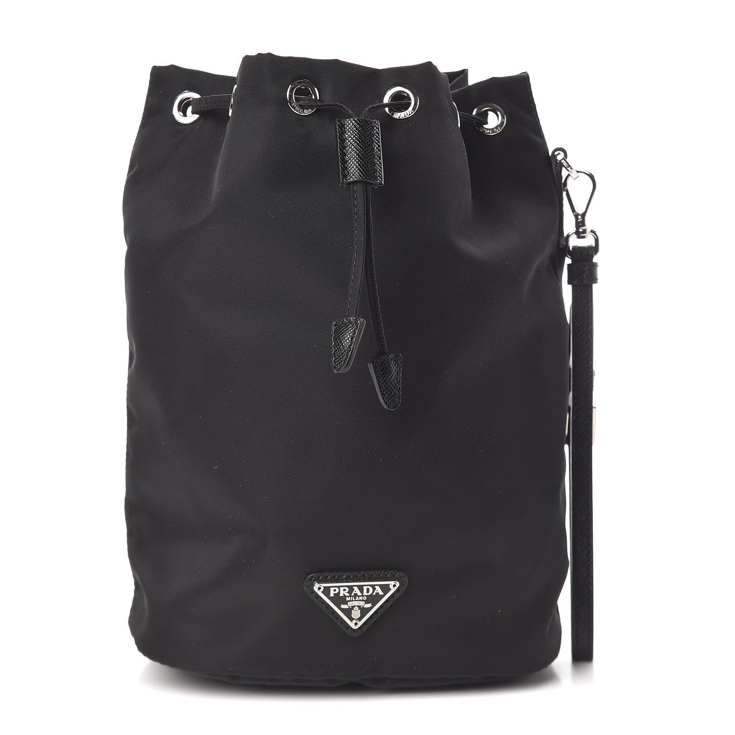 Prada Saffiano Tessuto Nylon Vela Bucket Wristlet Black 1 of 8